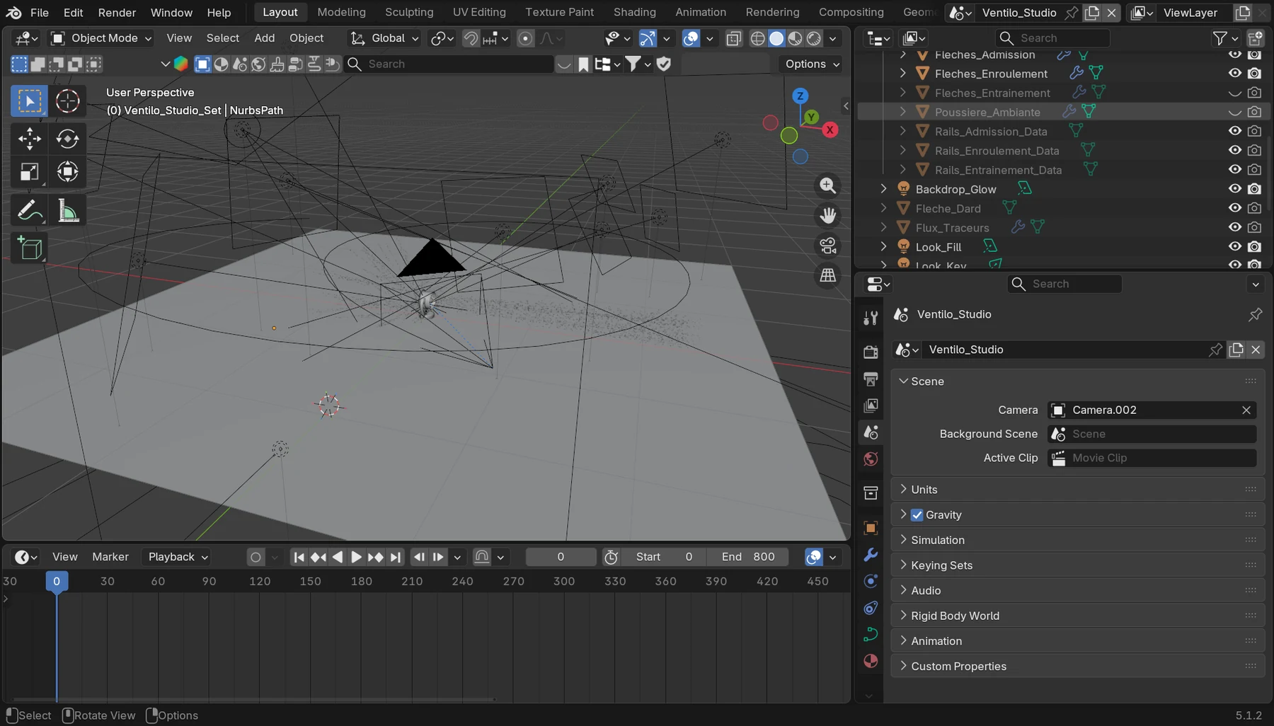 Interface Blender de la scène des flèches